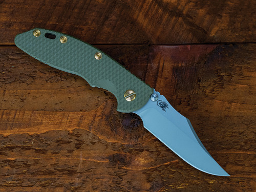 XM-18 3.5" Non-Flipper Bowie-S45VN-Bead Blast Green-OD Green G10-Brass Hardware-Left Handed