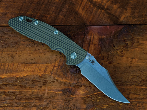 Assembly Special-XM-18 3.5" Non-Flipper Bowie-S45VN-Stonewash Green/Gold-OD Green/Black G10-Green/Gold Titanium Hardware-Left Handed-Scale Side