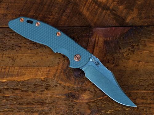 XM-18 3.5" Non-Flipper Bowie-S45VN-Stonewash Blade-Bead Blast-Grey G10-Copper Hardware-Left Handed
