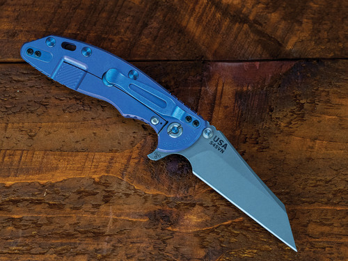 Assembly Special-XM-18 3.5" Fatty Wharncliffe-S45VN-Working Finish Blade-Purple/Blue Anodized-Purple G10-Blue Titanium Hardware-Lockside