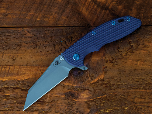 Assembly Special-XM-18 3.5" Fatty Wharncliffe-S45VN-Working Finish Blade-Purple/Blue Anodized-Purple G10-Blue Titanium Hardware-Scale Side