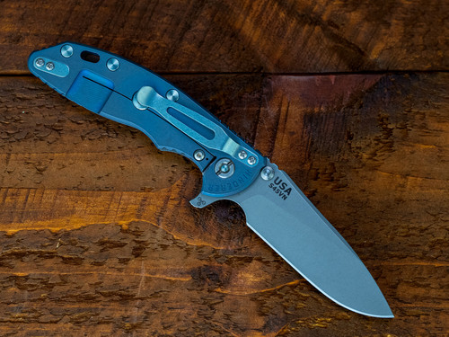 XM-18 3.5- Slicer Hollow Ground-S45VN-Working Finish Blue-Grey G10-Blue Ti Hardware