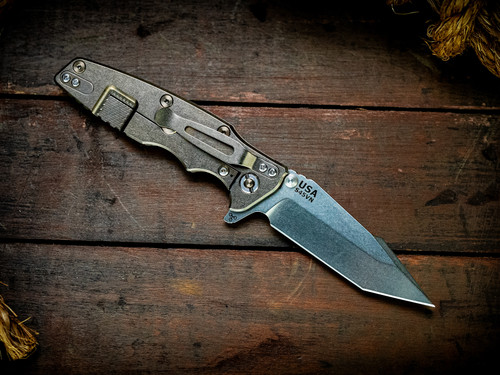 Eklipse-S45VN-Harpoon Tanto-Stonewash Bronze-Smooth Natural Micarta-Ti Bronze Hardware