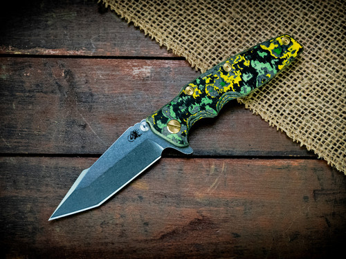 Eklipse-Harpoon Tanto-S45VN-Stonewash Green-Toxic Storm FCF-Brass Hardware
