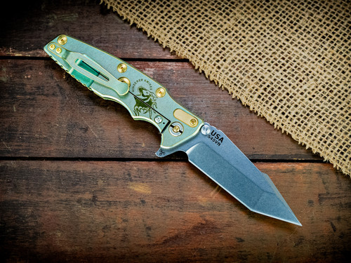 Eklipse-Harpoon Tanto-S45VN-Stonewash Green/Bronze Horsehead-Toxic Storm FCF-Brass Hardware