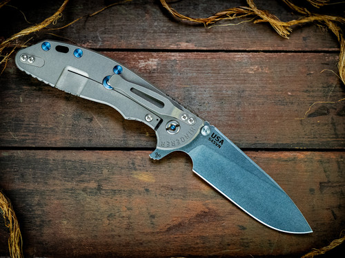 XM-24-S45VN-Slicer-Hollow Ground-Stonewash Blade-Full TI Working Finish-Blue Ti/Orange Stainless Hardware
