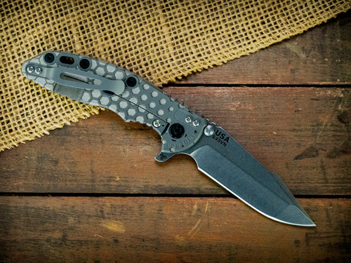 XM-18 3.5" Harpoon Spanto-S45VN-Stonewash Blade-Honeycomb Fade-Bead Blast-Black Nitride Hardware