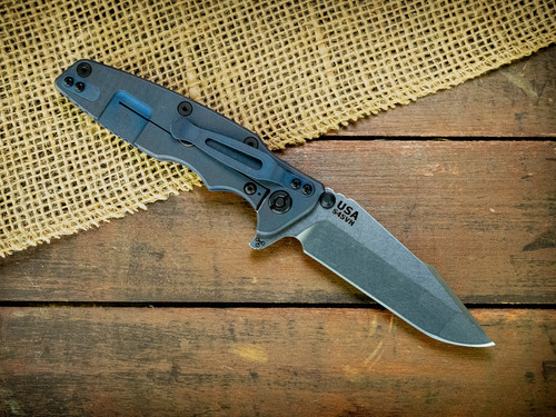 Eklipse-S45VN-Harpoon Spanto-Stonewash Blade-Working Finish Dark Blue-Smooth Black Micarta-Black Nitride Hardware