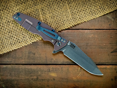 Eklipse-S45VN-Harpoon Spanto-Stonewash Blade-Bead Blast Purple-Smooth Black Micarta-Blue Ti Hardware