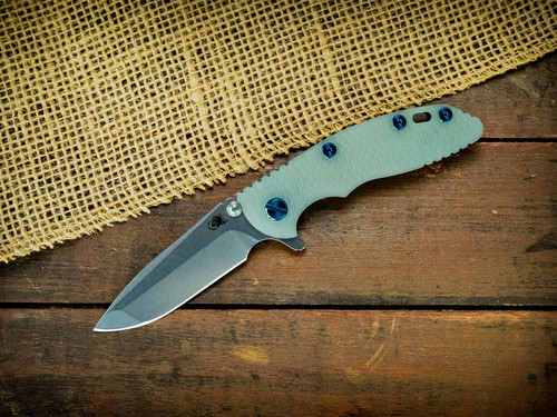 XM-18 3" Spanto-Stonewash Blue-Translucent Green G10-Blue Ti Hardware