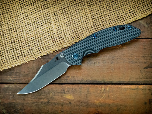XM-18 3.5"-Non Flipper-Bowie-Stonewash Blue-Grey/Black G10-Blue Ti Hardware