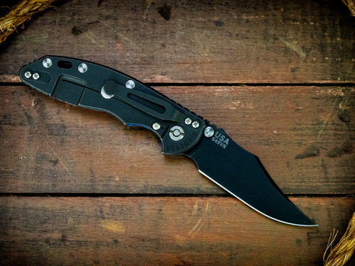 XM-18 3.5"-Non Flipper-Bowie-Battle Black-Blue G10
