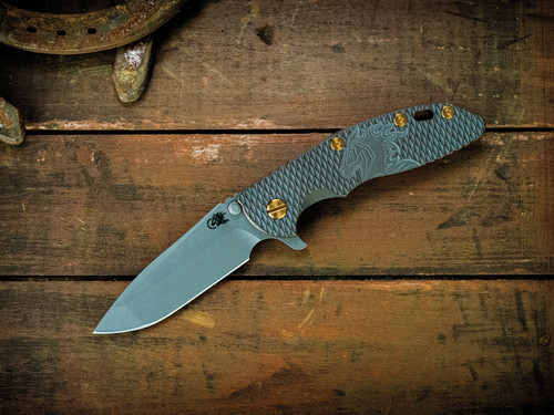 Assembly Special-XM-18 3.5" Spanto-S45VN-Full Textured Ti Battle Finish-Double Anodized Milled Horsehead-Brass Hardware-Scale Side