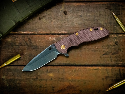 Assembly Special-XM-18 3.5" Spanto-S45VN-Stonewash Blade-Battle Purple-Textured Burgundy Micarta-Brass Hardware/Titanium TS-Scale Side