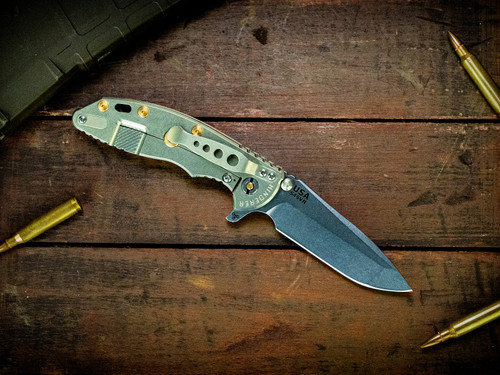 Assembly Special-XM-18 3.5" Spanto-S45VN-Stonewash Green/Blue-Smooth OD Green Micarta-Brass Hardware/Titanium TS-Lockside