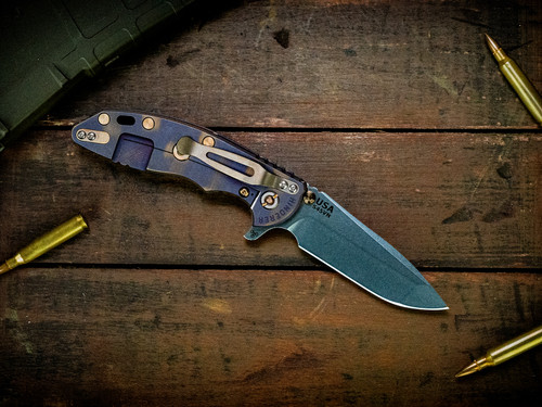 XM-18 3.5" Spanto-S45VN-Stonewash Blade-Battle Purple Special Finish-Dark Green G10-Bronze Ti Hardware/TS