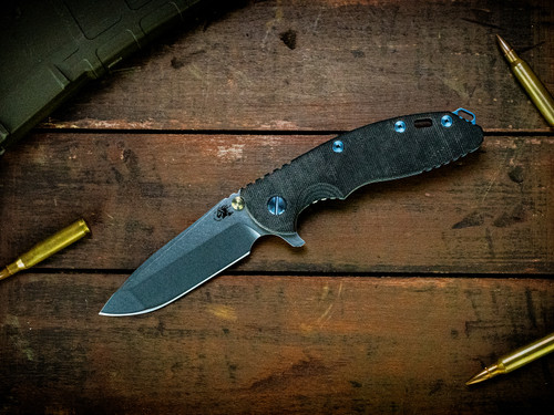 Assembly Special-XM-18 3.5" Spanto-S45VN-Stonewash Special Anodized-Smooth Black Micarta-Blue Titanium Hardware/HMBS/TS-Scale SIde