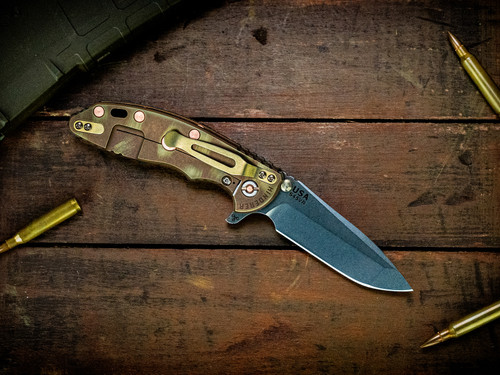 XM-18 3.5" Spanto-S45VN-Stonewash Blade-Battle Rose Gold/Green Special Finish-Smooth Translucent Green G10-Copper Hardware/Ti TS