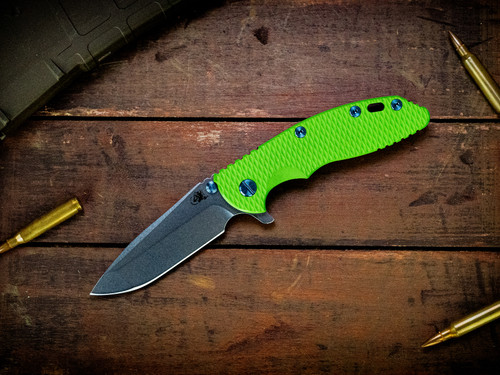 Assembly Special-XM-18 3.5" Spanto-S45VN-Stonewash Blade-Battle Black-Lime Green G10-Blue Titanium Hardware/TS-Scale Side