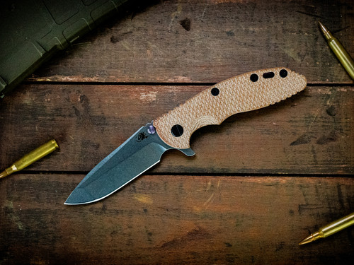 Assembly Special-XM-18 3.5" Spanto-S45VN-Stonewash Purple/Blue-Textured Natural Micarta-Black Nitride Hardware/Titanium TS-Scale Side
