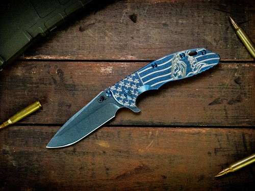 Assembly Special-XM-18 3.5" Spanto-S45VN-Full Ti Stonewash Blue-Milled Stars and Stripes-Blue Titanium Hardware/TS/Red Aluminum Standoffs-Scale Side