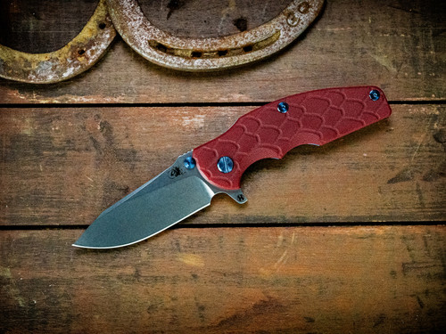Assembly Special-Jurassic-Slicer Hollow Ground-Magnacut-Stonewash Blue-Red Scaled G10-Blue Titanium Hardware/TS-Scale Side