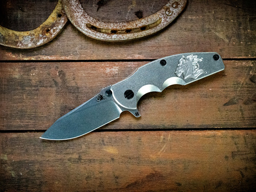 Assembly Special-Jurassic-Slicer Hollow Ground-Magnacut-Full Titanium Stonewash-Milled Horsehead-Black Nitride Hardware-Holey Clip-Scale Side