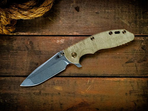 Assembly Special-XM-18 3.5" Spanto-S45VN-Stonewash Gold-Smooth OD Green Micarta-Bronze Titanium Hardware/TS-Scale Side