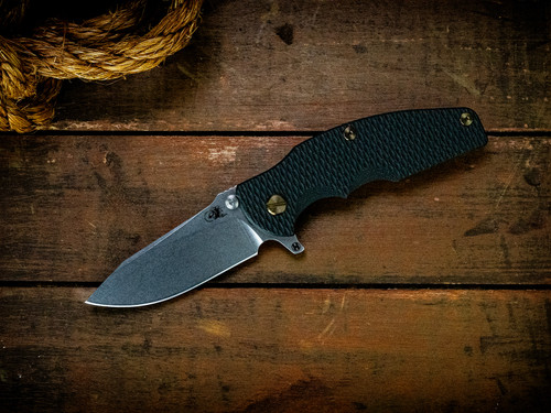 Assembly Special-Jurassic-Slicer Hollow Ground-Magnacut-Stonewash Purple-Black G10-Bronze Titanium Hardware-Scale Side