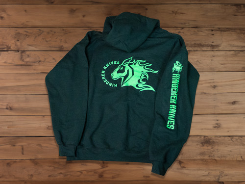 Hinderer Hoodie Forrest Green with Neon Green Text - Back