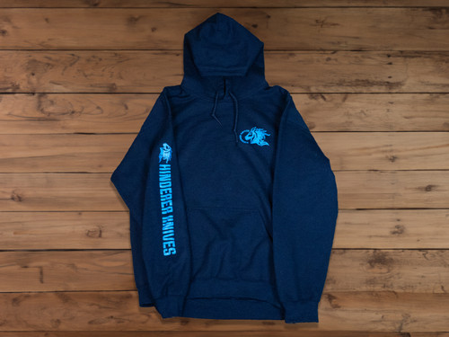 Hinderer Hoodie Navy Blue with Blue Text - Front