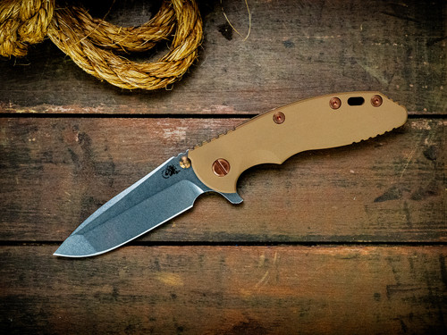 XM-18 3.5" Spanto-S45VN-Stonewash Bronze-Smooth Coyote G10-Copper HardwareAssembly Special-XM-18 3.5" Spanto-S45VN-Stonewash Bronze-Smooth Coyote G10-Copper Hardware-Scale Side