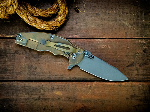Jurassic-Slicer Hollow Ground-Magnacut-Battle Green Special Finish-Coyote G10-Light Blue Titanium Hardware-Lockside