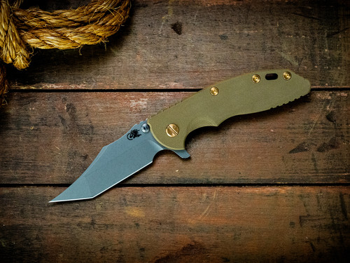 Assembly Special-XM-18 3.5" Aggressor-Magnacut-Battle Bronze-Smooth OD Green G10-Brass Hardware-Scale Side