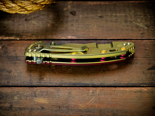 Assembly Special-XM-18 3.5" Spanto-20CV-Stonewash Gold-Red G10-Brass/Red Aluminum Standoffs-Backspacer