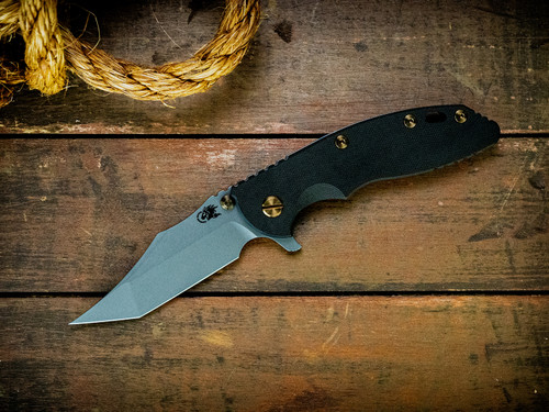 Assembly Special-XM-18 3.5" Aggressor-Magnacut-Battle Blue-Smooth Black G10-Bronze Titanium Hardware-Scale Side