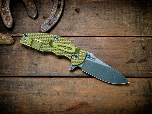 Assembly Special-Jurassic-Slicer Hollow Ground-Magnacut-Textured Stonewash Gold-Blue G10-Blue Titanium Hardware-Lockside