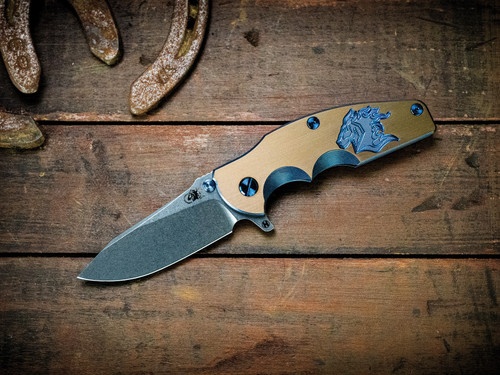 Assembly Special-Jurassic-Slicer Hollow Ground-Magnacut-Full Titanium-Satin Bronze/Blue Horsehead-Blue Titanium Hardware-Scale Side