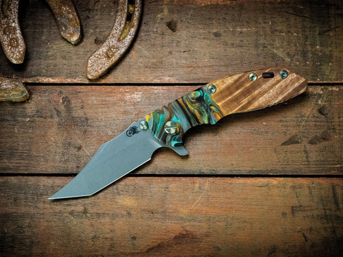 Assembly Special-XM-18 3.5" Aggressor-Magnacut-Working Finish Blue/Green-Wood/Hybrid-Green/Gold Titanium Hardware-Scale Side