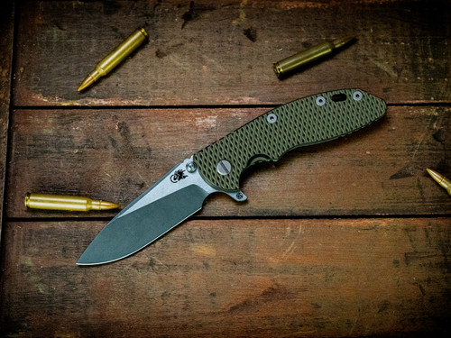 Assembly Special-XM-18 3.5" Skinny Slicer-Hollow Ground-Magnacut-Textured Battle Green-Working Finish Two Tone Blade-OD Green/Black G10-Working Finish Hardware-Scale Side