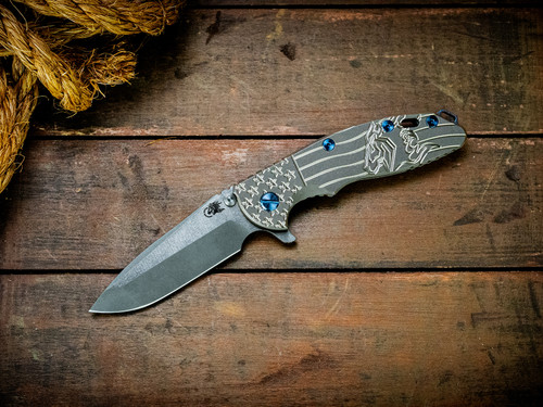 Assembly Special-XM-18 3.5"-20CV-Spanto-Working Finish Two Tone-Full Titanium Working Finish-Stars and Stripes Scale-Blue Titanium Hardware-Scale Side