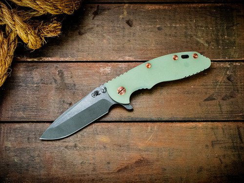 Assembly Special-XM-18 3.5"-20CV-Spanto-Working Finish Two Tone-Stonewash Light Green-Smooth Translucent G10-Copper Hardware-Scale Side