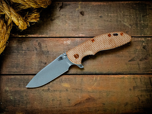 Assembly Special-XM-18 3.5"-20CV-Slicer-Hollow Ground-Working Finish-Battle Blue-Texture Natural Micarta-Copper Hardware-Scale Side