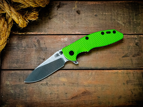 Assembly Special-XM-18 3.5"-20CV-Slicer-Hollow Ground-Two Tone-Stonewash Gold-Lime Green G10-Black Nitride Hardware-Scale Side