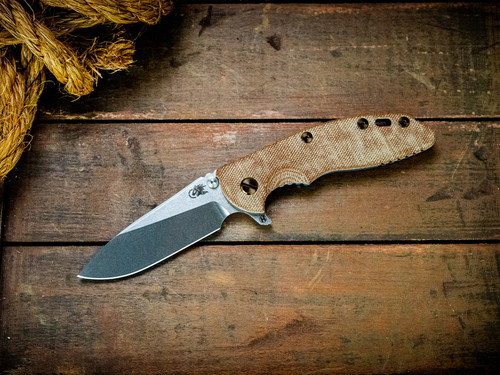 XM-18 3.5"-20CV-Slicer-Hollow Ground-Two Tone-Stonewash Blue-Smooth Natural Micarta-Bronze Ti Eklipse Hardware
