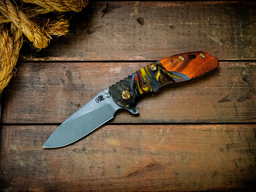 Assembly Special-XM-18 3.5"-20CV-Slicer-Hollow Ground-Two Tone-Battle Blue-Wood/Resin-Brass Hardware-Scale Side