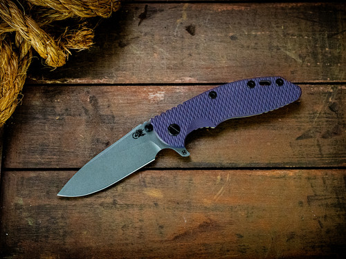 Assembly Special-XM-18 3.5"-20CV-Slicer-Hollow Ground-Battle Green-Purple G10-Black Nitride Hardware-Scale Side