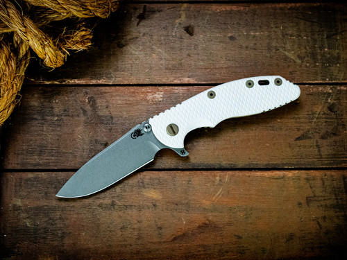 Assembly Special-XM-18 3.5"-20CV-Slicer-Hollow Ground-Battle Green-White G10-Battle Green Titanium Hardware-Scale Side