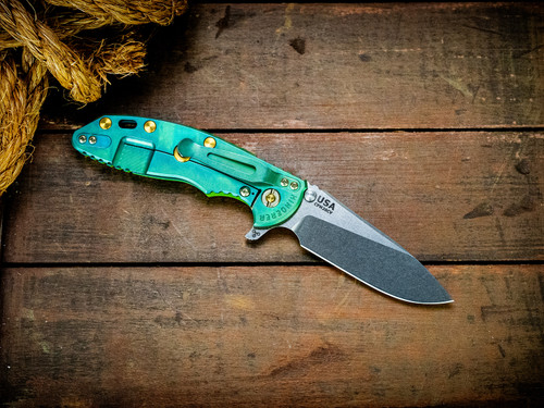 Assembly Special-XM-18 3.5"-20CV-Slicer-Hollow Ground-Two Tone-Special Stonewash Anodized-Lime Green G10-Brass Hardware-Lockside