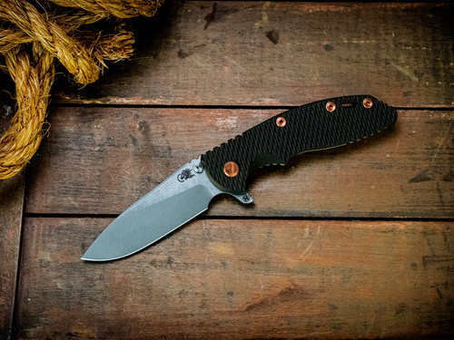 Assembly Special-XM-18 3.5"-20CV-Slicer-Hollow Ground-Two Tone Blade-Battle Green-Black G10-Copper Hardware-Scale Side